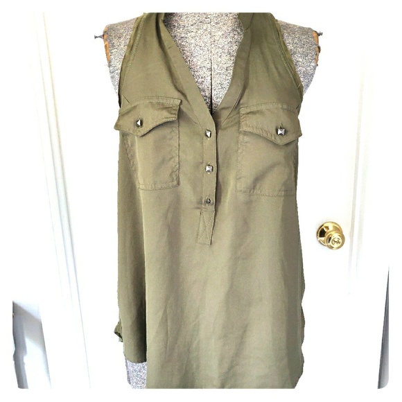 Rock & Republic Tops - Army Green Rock & Republic Pyramid Stud Tank S